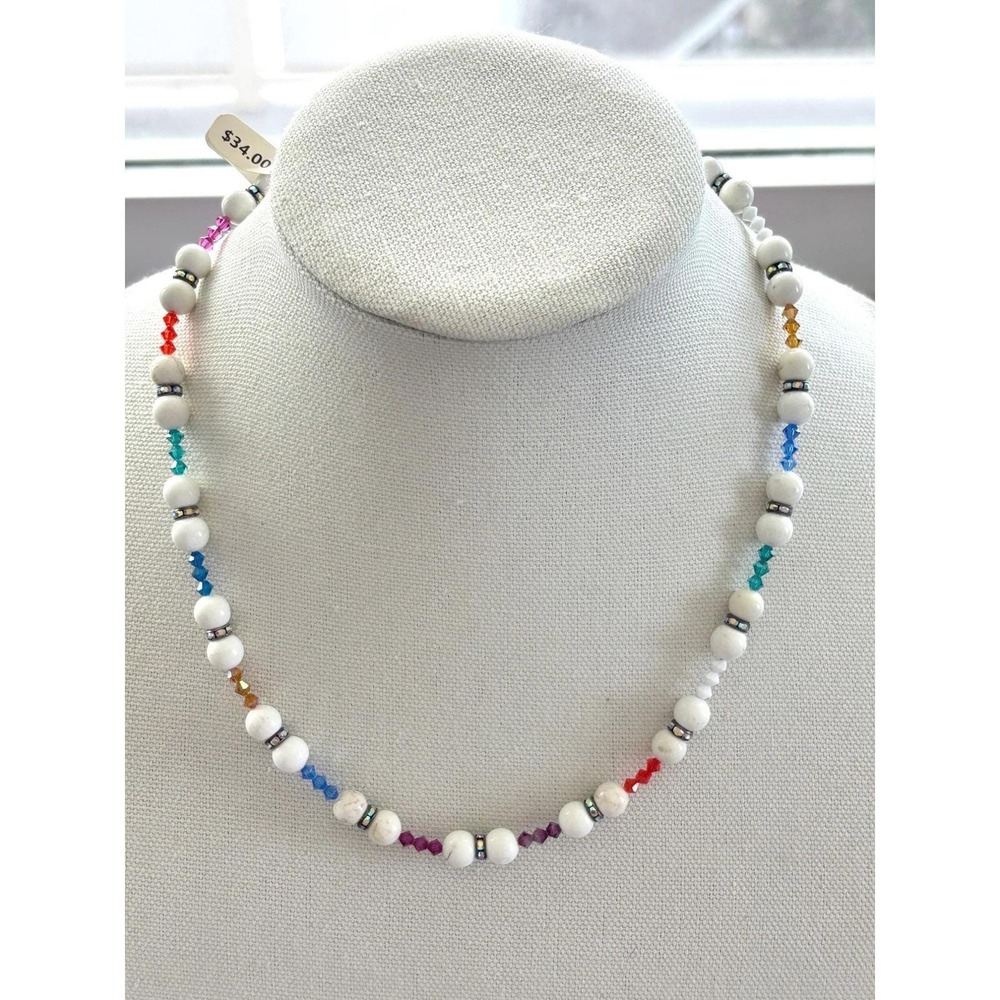 Beaded Necklace With Swarovski Crystal Accents 18" Lightweight Handmade Jewelry